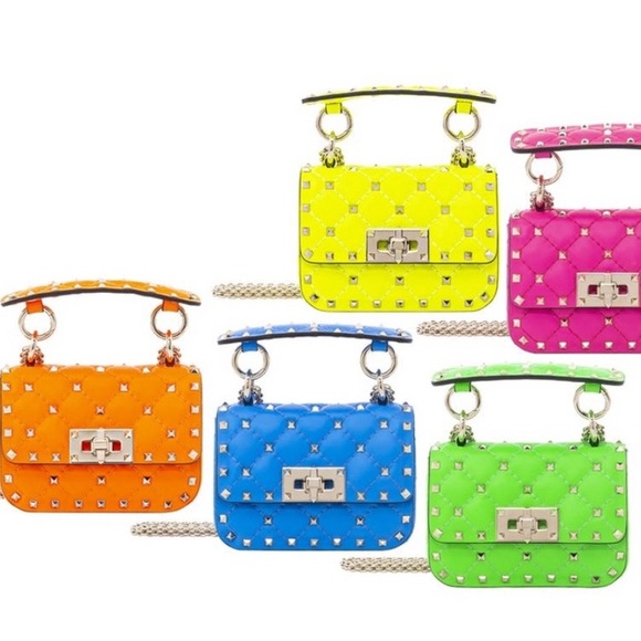 ⭐️Valentino Garavani 2020 Mini Spike It Rockstud Neon Leather Shoulder Bag - Picture 10 of 10